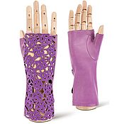 Винтаж handmade. Livemaster - original item Size 7. Chic purple leather and lace mittens. Handmade.