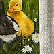 Кролик с утенком. Картина маслом. Подарок на Новый год. Картины. Картерина. Картины маслом. Ярмарка Мастеров.  Фото №4