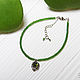 Bracelet made of green faceted beads on the leg with a leaf and a drop, Foot Jewelry, Moscow,  Фото №1