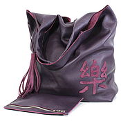Сумки и аксессуары handmade. Livemaster - original item Bag with Applique Purple String Bag Popper Bag. Handmade.