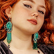 Украшения handmade. Livemaster - original item Earrings-brush: Earrings Caroline with pendants Turquoise emerald earrings. Handmade.