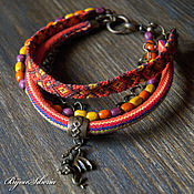 Украшения handmade. Livemaster - original item Multi-row bracelet with wood and textiles. Handmade.