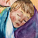 Картина Мама с ребенком, акварель в детскую, картина с детьми. Картины. Мария Роева  Картины маслом (MyFoxyArt). Ярмарка Мастеров.  Фото №4