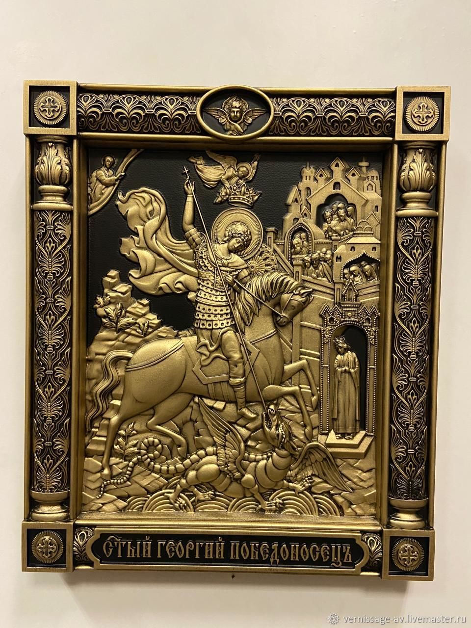 Икона Святой Георгий Победоносец в бронзе, бук купить в интернет ...