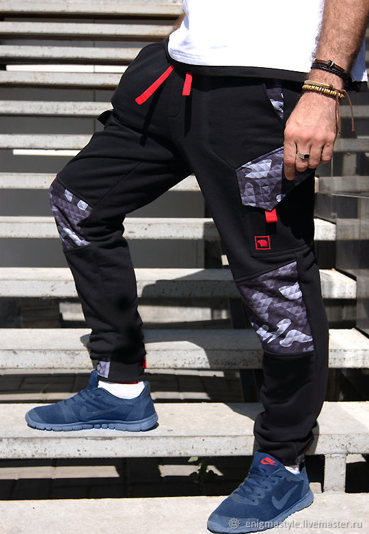 Брюки мужские карго, черные трикотажные брюки с карманами винтернет-магазине Ярмарка Мастеров по цене 5000 ₽ – JCT50RU