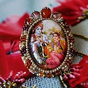 Украшения handmade. Livemaster - original item Radha and Krishna brooch embroidered with beads and sequins. Handmade.