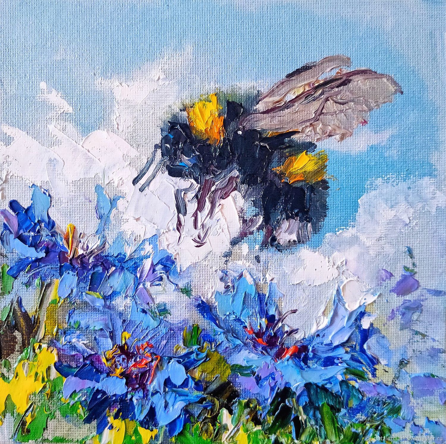 Цветы и пчела - онлайн раскраска для детей