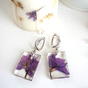 Украшения handmade. Livemaster - original item Earrings with Real Flowers Delphinium Purple Rhodium Transparent. Handmade.