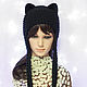 Hat with Cat ears knitted women's black warm. Caps. Space Cat Knitting. My Livemaster. Фото №6