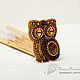 Brooch beaded with stone Forest owl brown gold, Brooches, Novosibirsk,  Фото №1