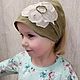Косынка на резинке для девочки с цветком, цвет:олива. Банданы. MakoshLinen things. Ярмарка Мастеров.  Фото №6