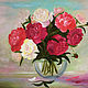 The painting 'Peonies in a vase'is painted in oil on canvas, bright, tender, Pictures, Sergiev Posad,  Фото №1