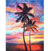 Картины и панно handmade. Livemaster - original item Tropics oil painting! palm trees at sunset, seascape. Handmade.