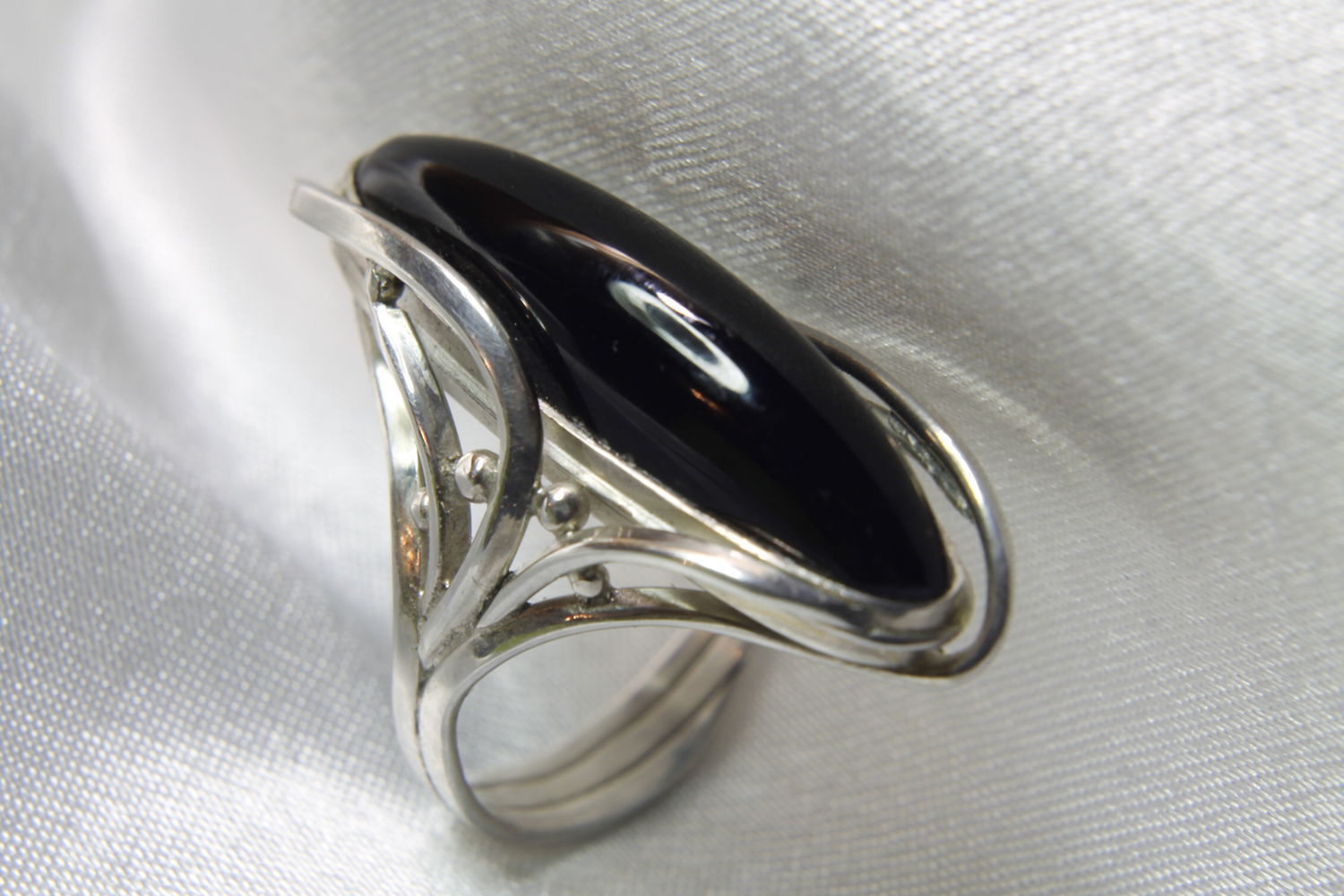 Кольцо женское серебро черный агат Оникс