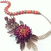 Украшения handmade. Livemaster - original item Necklace: Red Wave Red Jasper Flowers made of genuine leather. Handmade.