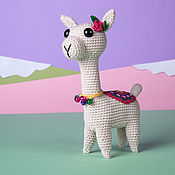 Куклы и игрушки handmade. Livemaster - original item Alpaca llama knitted mallow with rose, bells and ethnic blanket. Handmade.