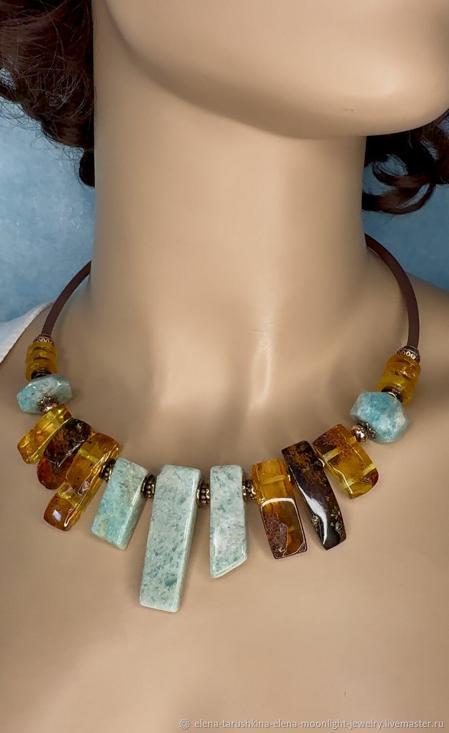 Украшения с янтарем и амазонитом. Колье. Elena Moonlight Jewelry. Ярмарка Мастеров.  Фото №7