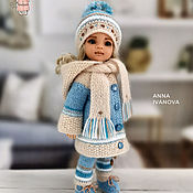 Куклы и игрушки handmade. Livemaster - original item Clothes for Paola Reina dolls. Warm beige and blue hooded set.. Handmade.