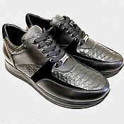 Обувь ручной работы handmade. Livemaster - original item Sneakers made of Python leather, genuine leather and suede, in black!. Handmade.