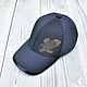 Men's baseball cap, made of thick fabric and crocodile skin, blue color, Baseball caps, St. Petersburg,  Фото №1