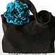 Bag and brooch. ' Turquoise poppy in chocolate.'( XL), Classic Bag, Novosibirsk,  Фото №1