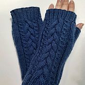 Аксессуары handmade. Livemaster - original item Mittens with braids, smoky blue. Handmade.