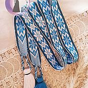 Русский стиль handmade. Livemaster - original item The Alatyr belt is blue and white with a double black border. Handmade.