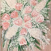 Картины и панно handmade. Livemaster - original item Painting bouquet of pink tulips on a stretcher 
