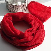 Аксессуары handmade. Livemaster - original item Snood knitted women`s red kid mohair in two turns. Handmade.