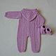 Pink knitted jumpsuit with hood and booties. Overall for children. 4 children-baby. My Livemaster. Фото №4