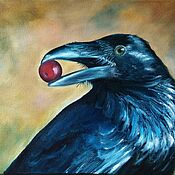 Картины и панно handmade. Livemaster - original item Oil painting on canvas of a Raven! A crow with a cherry. Handmade.