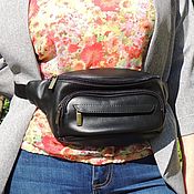 Сумки и аксессуары handmade. Livemaster - original item Waist bag: black Neptune leather, zipped, with pockets, Mod C80. Handmade.