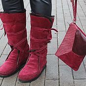 Обувь ручной работы handmade. Livemaster - original item Copy of Winter Boots moccasin Suede Fur sheepskin Red. Handmade.