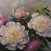 Oil painting of Peonies by the window 60h70