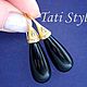 Серьги позолоченные с обсидианом ,,CLASSIC,,. Серьги-продевки. Tati Style. Ярмарка Мастеров.  Фото №6