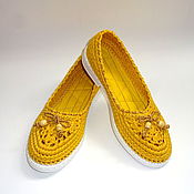 Обувь ручной работы handmade. Livemaster - original item Helen knitted ballet flats, yellow cotton. Handmade.