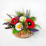 Косметика ручной работы handmade. Livemaster - original item Poppies and daisies handmade soap gift flowers in a basket bouquet. Handmade.