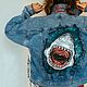 Denim jacket with Shark print. Customization painting of clothes. Outerwear Jackets. nataliadenimart. My Livemaster. Фото №6