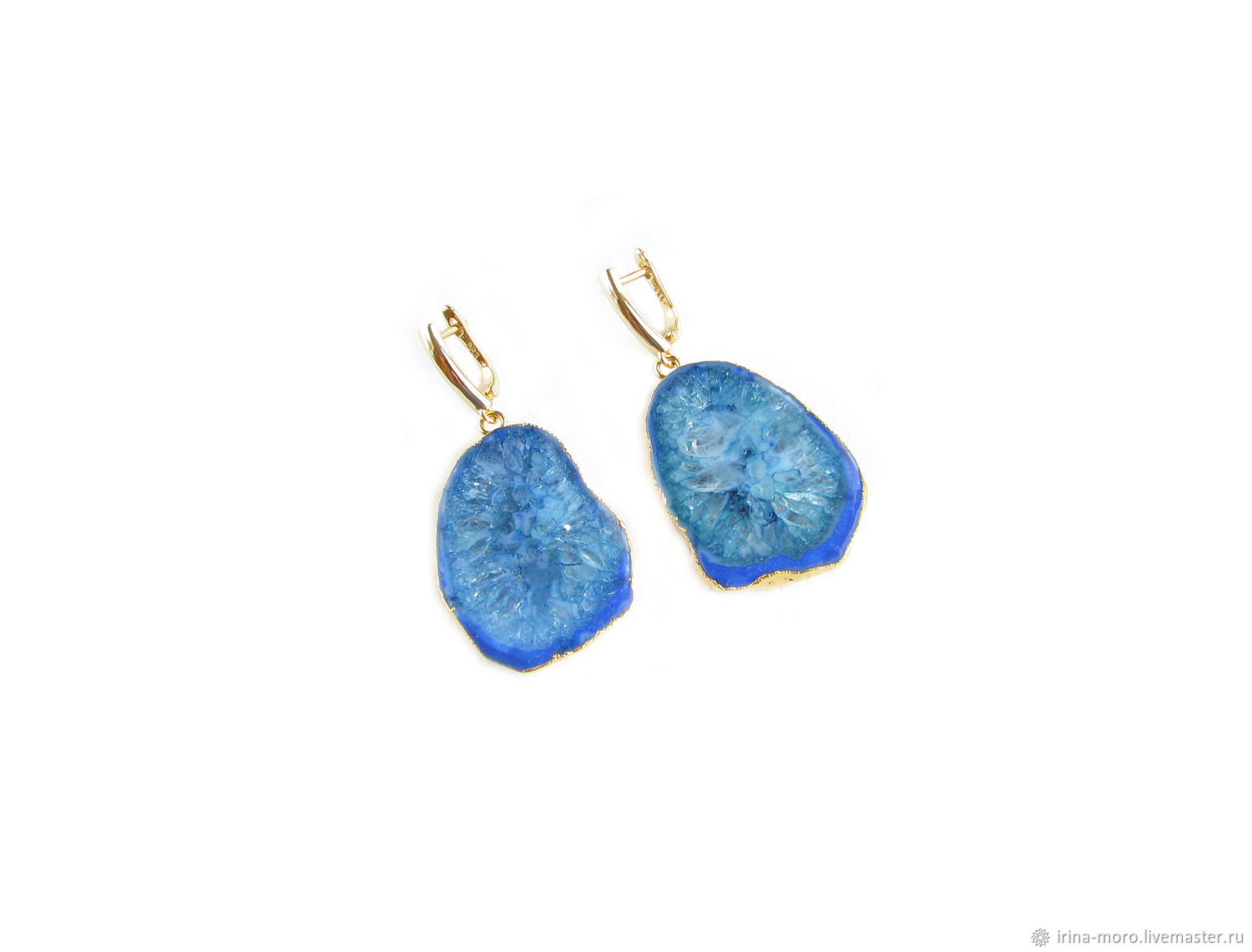 Earrings with quartz blue 'Sky'large earrings, with blue stone, Earrings, Moscow,  Фото №1