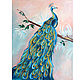Acrylic painting with peacock. Emerald peacock in the picture, Pictures, Azov,  Фото №1