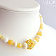 Necklace with lampwork bead, yellow flower, calcite, coral, mother of pearl. Beads2. White Book. My Livemaster. Фото №6