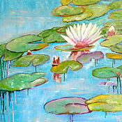 Картины и панно handmade. Livemaster - original item Painting water lilies water lilies lotus oil on canvas 50h50. Handmade.