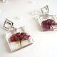 Earrings with Real Geranium Flowers Wine Red Rhodium Transparent, Earrings, Taganrog,  Фото №1