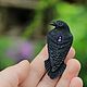 Брошь с вороном "Night raven mini". Брошь-булавка. Secret Jar. Ярмарка Мастеров.  Фото №4