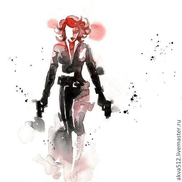 Чёрная вдова Акварельные зарисовки супергероя Black Widow в интернет ...