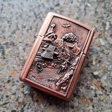 Подарки и сувениры ручной работы. Ярмарка Мастеров - ручная работа Zippo custom. Кастомная зажигалка. Дикий запад: ограбление поезда.. Handmade.