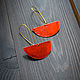 Bright red brass earrings semi-Circular boho earrings with ornament. Earrings. Strangell Jewelry. My Livemaster. Фото №6