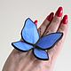 Butterfly glass. Blue stained glass butterfly pendant for window, wall, Suspension, St. Petersburg,  Фото №1