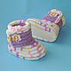 Shop Dental is knitted shoes handmade - plush booties boots for girls. Color lilac bootees with pink-purple-yellow-white melange. Booties knitted on the sole evaplast.
