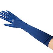 Винтаж handmade. Livemaster - original item Size 7.5.Demi-season long gloves from nature.blue leather and tricot. Handmade.